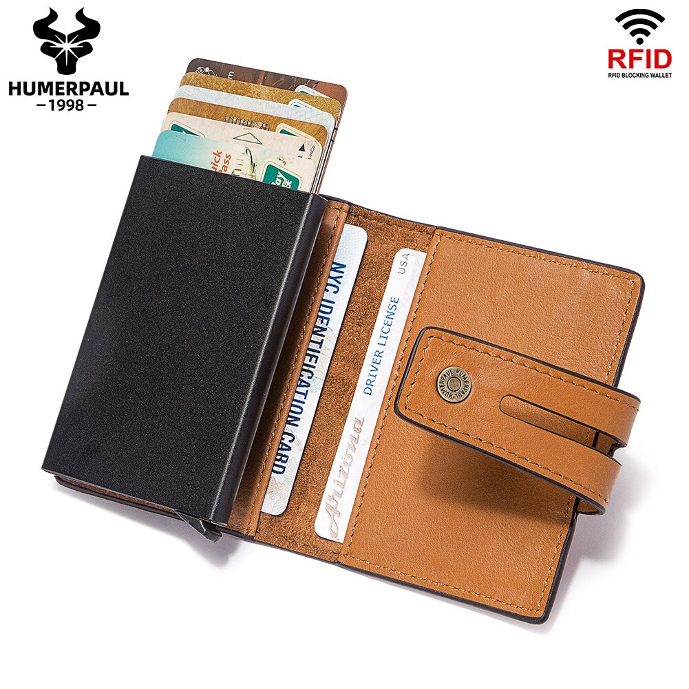 Genuine Leather Women's Card Holder RFID Blocking Aluminum Alloy Cards Case New Business Smart Wallet For Men With Money Clips