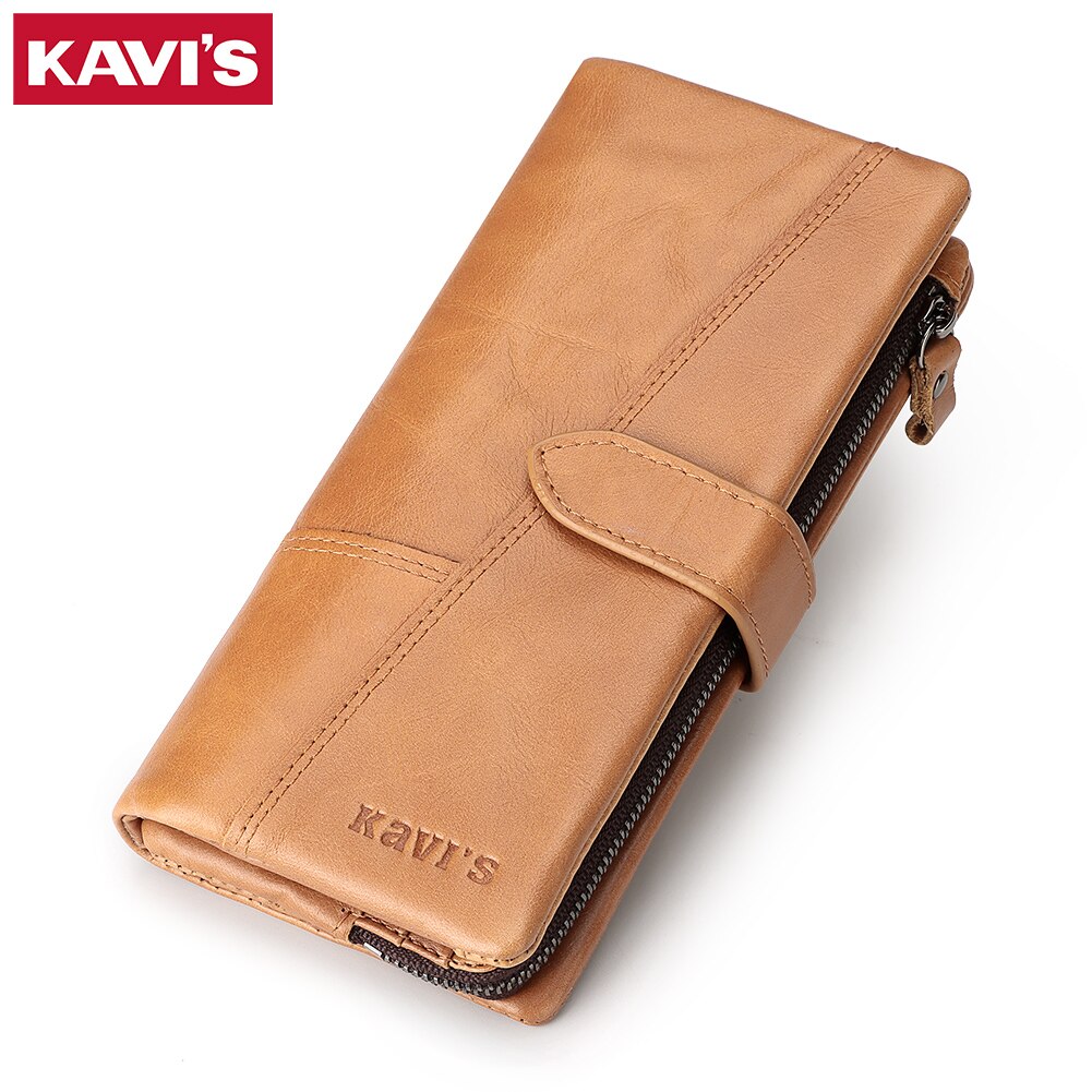 KAVIS 2022 New Long Women Wallets Genuine Leather Female Handy Clutch Purse Lady Cell Phone Card Holders Money Bag for Girls