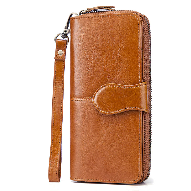 Long Genuine Leather Women Wallet Fashion Clutch Bag Travel Purse Phone Pocket Zipper Bag Credit Card Holder With RFID Blocking