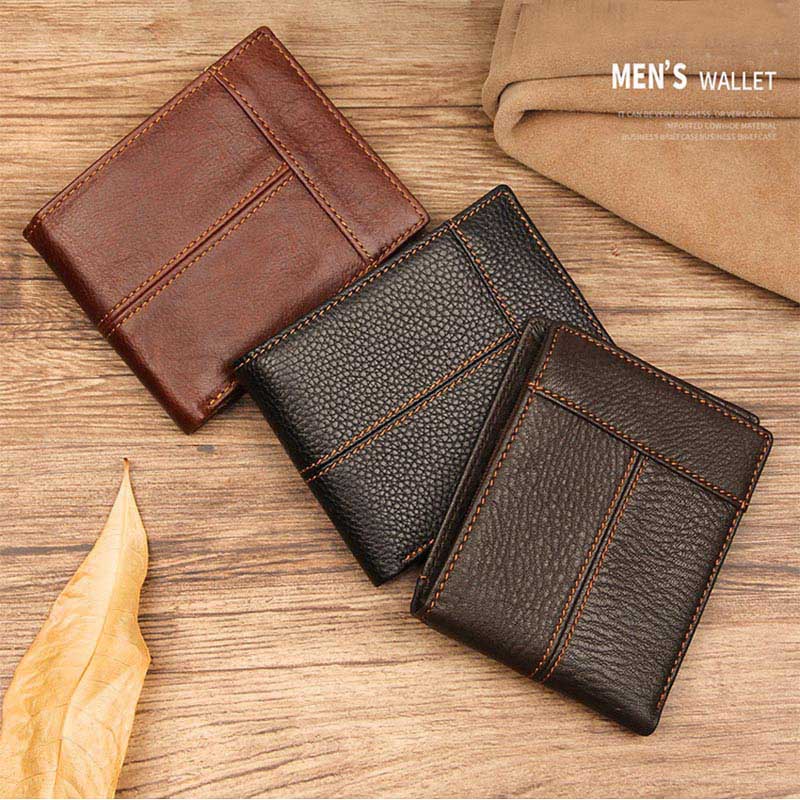 Top Qaulity 100% CowSkin Leather Coin Wallet Zipper  Men Women Girls Short Wallet clutch Purse Brown Small card holder Wallet
