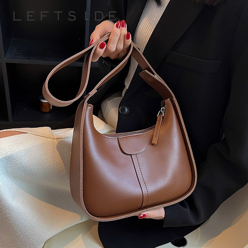LEFTSIDE Vintage Shoulder Crossbody Bags for Women PU Leather Women's New 2023 Trend Fashion Handbag Clutch Small Black Brown