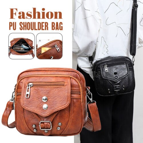 Womens Handbag PU Leather Purse Shoulder Bag Multiple Pockets Cross Body Soft Square Tote Designer 2023 Brown Black