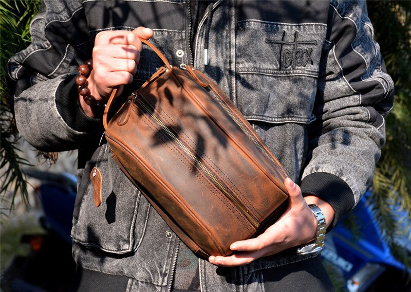 Retro Fashion High Quality Crazy Horse cowhide Men's Brown Clutch Outdoor Daily Ladies genuine Leather Cosmetic Bag Women Retro Fashion High Quality Crazy Horse cowhide Men's Brown Clutch Outdoor Daily Ladies genuine Leather Cosmetic Bag Women