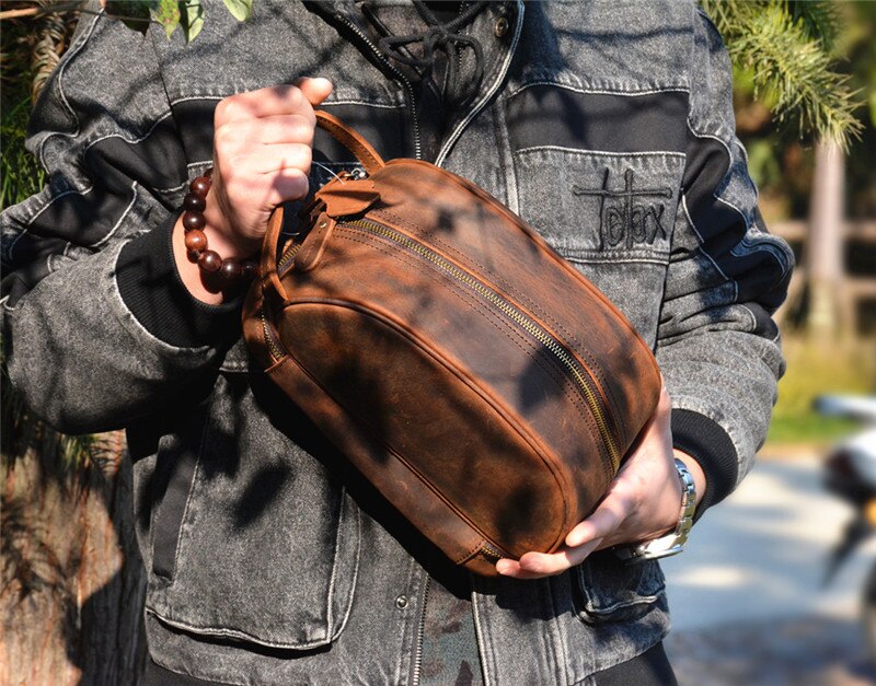 Retro Fashion High Quality Crazy Horse cowhide Men's Brown Clutch Outdoor Daily Ladies genuine Leather Cosmetic Bag Women Retro Fashion High Quality Crazy Horse cowhide Men's Brown Clutch Outdoor Daily Ladies genuine Leather Cosmetic Bag Women