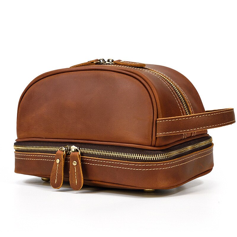 Retro Fashion High Quality Crazy Horse cowhide Men's Brown Clutch Outdoor Daily Ladies genuine Leather Cosmetic Bag Women Retro Fashion High Quality Crazy Horse cowhide Men's Brown Clutch Outdoor Daily Ladies genuine Leather Cosmetic Bag Women