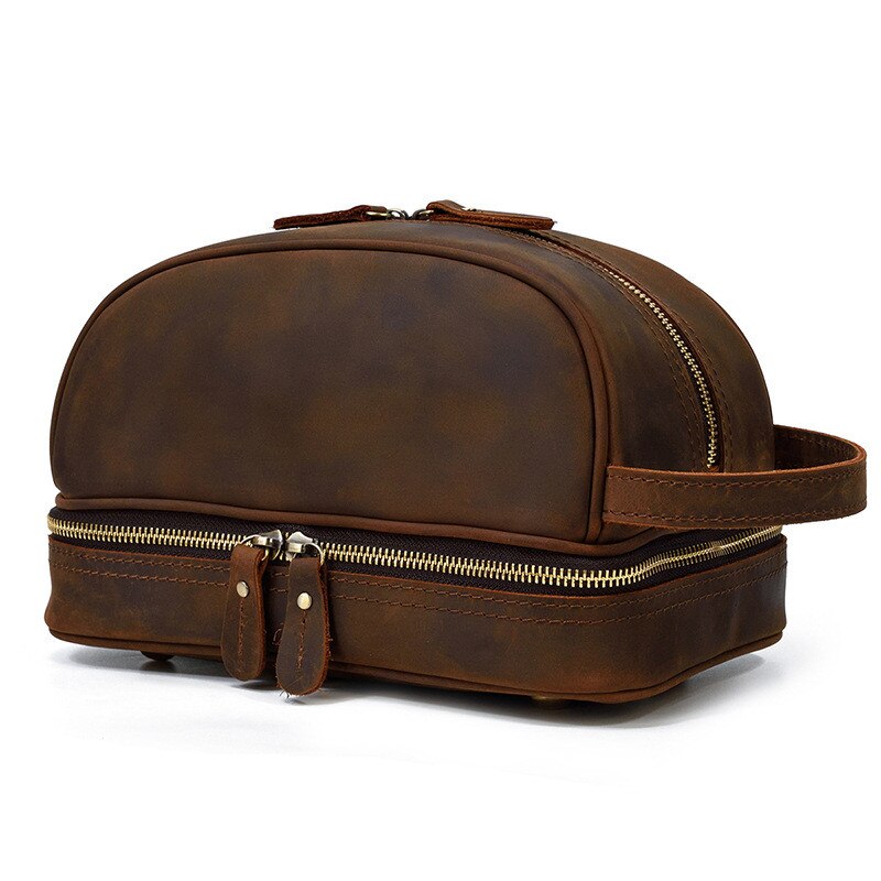 Retro Fashion High Quality Crazy Horse cowhide Men's Brown Clutch Outdoor Daily Ladies genuine Leather Cosmetic Bag Women Retro Fashion High Quality Crazy Horse cowhide Men's Brown Clutch Outdoor Daily Ladies genuine Leather Cosmetic Bag Women