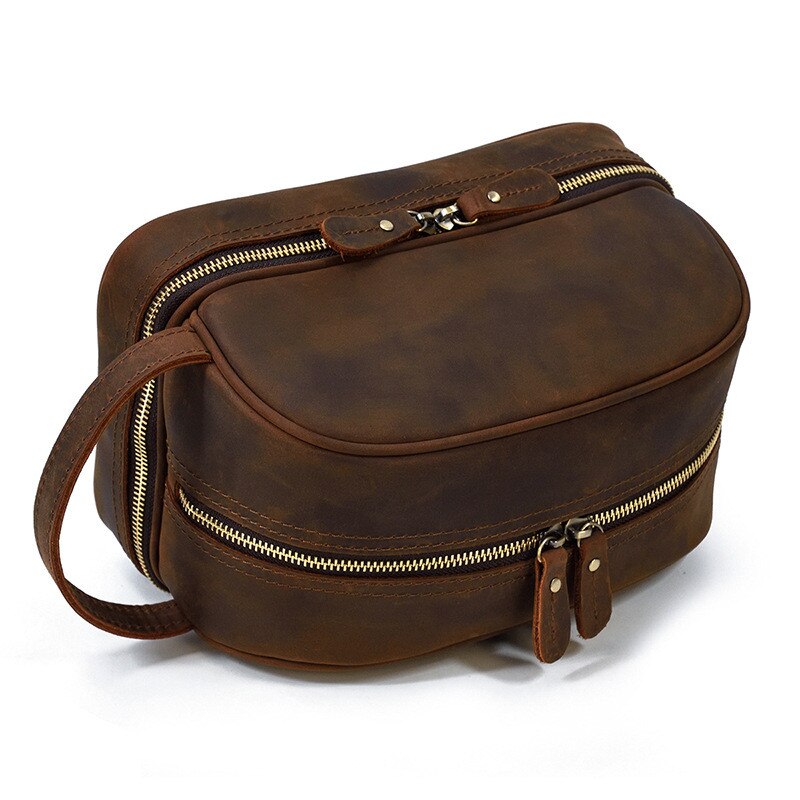 Retro Fashion High Quality Crazy Horse cowhide Men's Brown Clutch Outdoor Daily Ladies genuine Leather Cosmetic Bag Women Retro Fashion High Quality Crazy Horse cowhide Men's Brown Clutch Outdoor Daily Ladies genuine Leather Cosmetic Bag Women