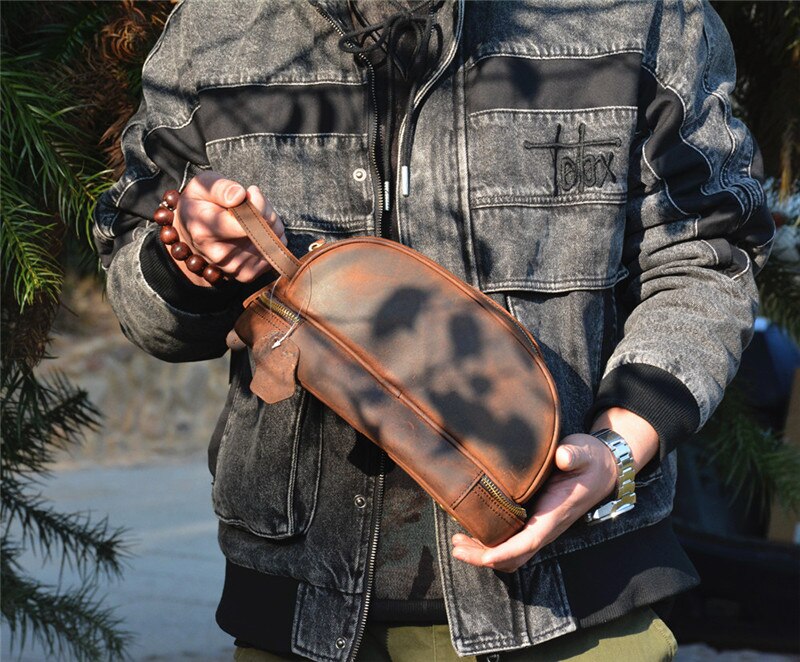 Retro Fashion High Quality Crazy Horse cowhide Men's Brown Clutch Outdoor Daily Ladies genuine Leather Cosmetic Bag Women Retro Fashion High Quality Crazy Horse cowhide Men's Brown Clutch Outdoor Daily Ladies genuine Leather Cosmetic Bag Women