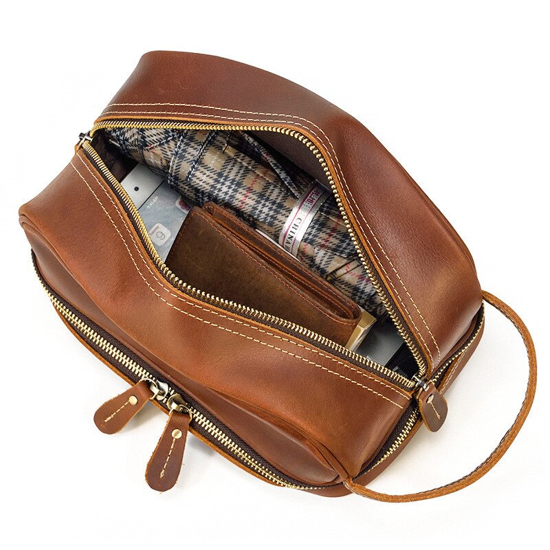 Retro Fashion High Quality Crazy Horse cowhide Men's Brown Clutch Outdoor Daily Ladies genuine Leather Cosmetic Bag Women Retro Fashion High Quality Crazy Horse cowhide Men's Brown Clutch Outdoor Daily Ladies genuine Leather Cosmetic Bag Women