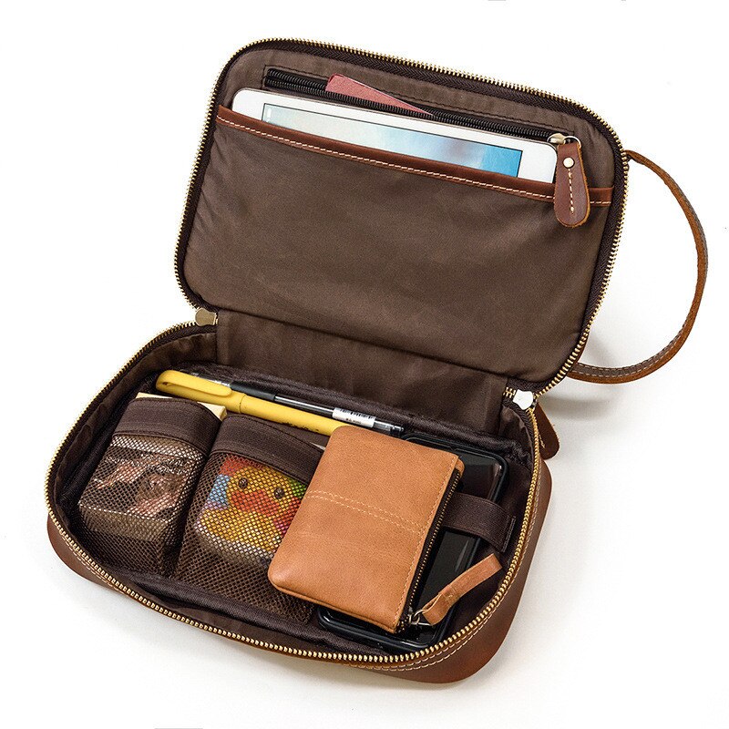 Retro Fashion High Quality Crazy Horse cowhide Men's Brown Clutch Outdoor Daily Ladies genuine Leather Cosmetic Bag Women Retro Fashion High Quality Crazy Horse cowhide Men's Brown Clutch Outdoor Daily Ladies genuine Leather Cosmetic Bag Women