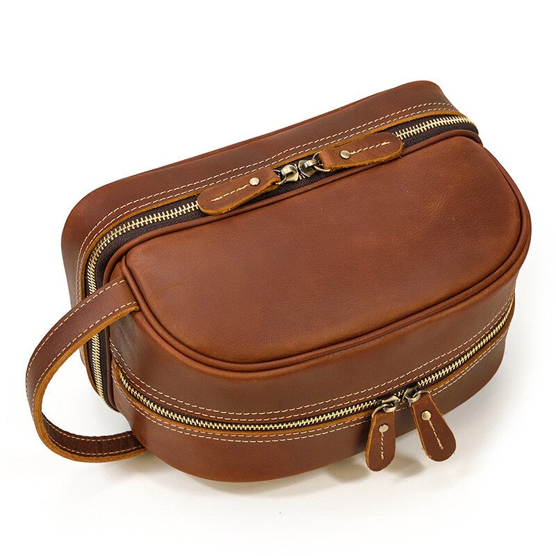 Retro Fashion High Quality Crazy Horse cowhide Men's Brown Clutch Outdoor Daily Ladies genuine Leather Cosmetic Bag Women Retro Fashion High Quality Crazy Horse cowhide Men's Brown Clutch Outdoor Daily Ladies genuine Leather Cosmetic Bag Women