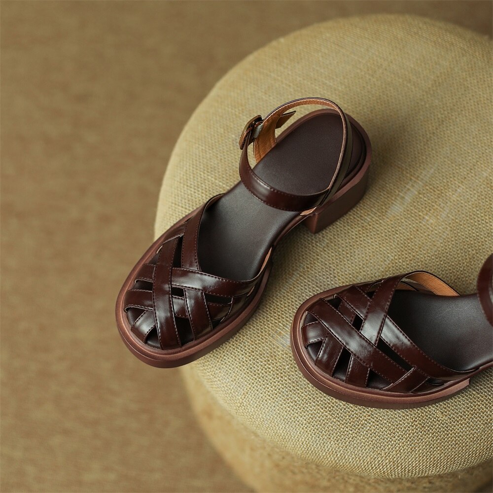 Kanseet Summer New Women Shoes High Heel Roman Sandals Cow Patent Leather Daily Buckle Strap Lady Casual Footwear Brown Size 40 Kanseet Summer New Women Shoes High Heel Roman Sandals Cow Patent Leather Daily Buckle Strap Lady Casual Footwear Brown Size 40