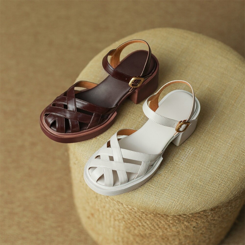 Kanseet Summer New Women Shoes High Heel Roman Sandals Cow Patent Leather Daily Buckle Strap Lady Casual Footwear Brown Size 40 Kanseet Summer New Women Shoes High Heel Roman Sandals Cow Patent Leather Daily Buckle Strap Lady Casual Footwear Brown Size 40