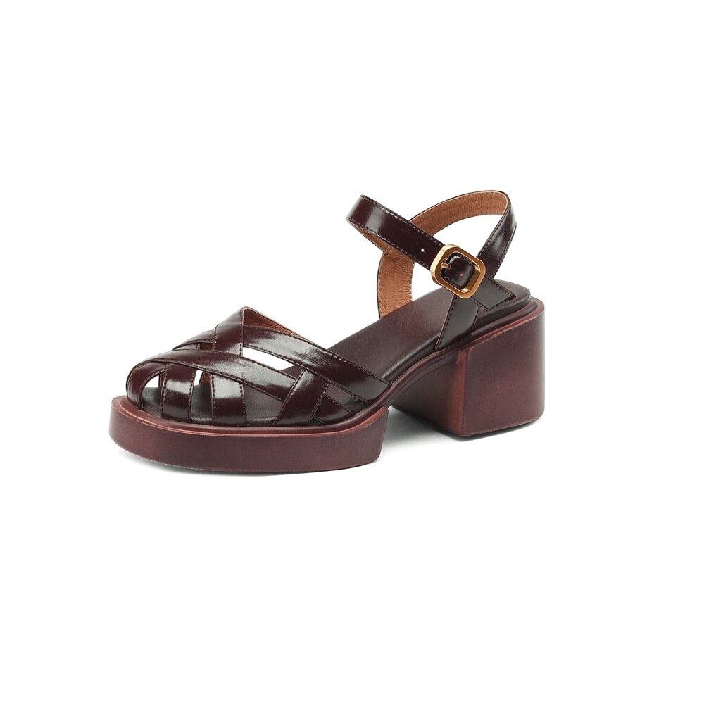 Kanseet Summer New Women Shoes High Heel Roman Sandals Cow Patent Leather Daily Buckle Strap Lady Casual Footwear Brown Size 40 Kanseet Summer New Women Shoes High Heel Roman Sandals Cow Patent Leather Daily Buckle Strap Lady Casual Footwear Brown Size 40