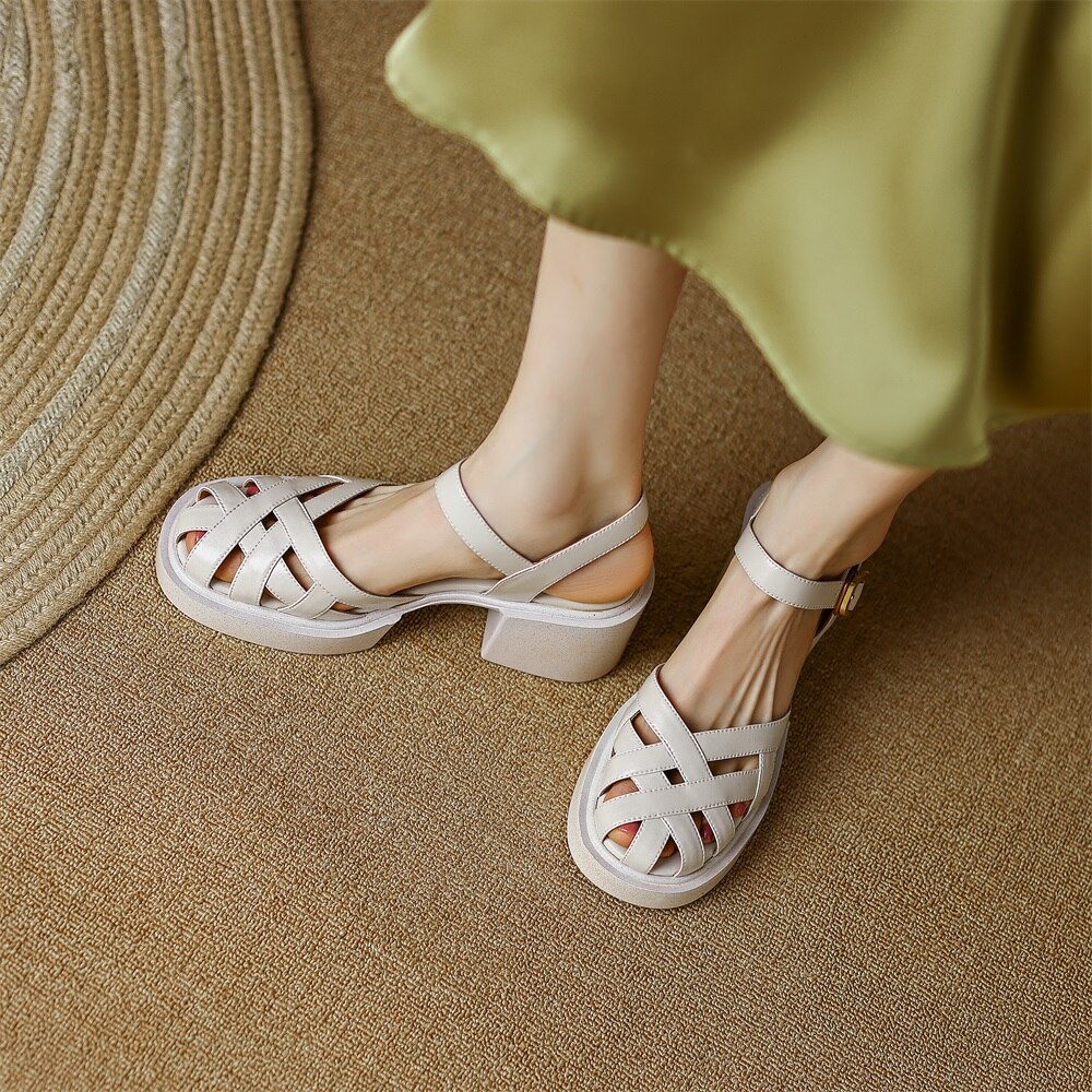 Kanseet Summer New Women Shoes High Heel Roman Sandals Cow Patent Leather Daily Buckle Strap Lady Casual Footwear Brown Size 40 Kanseet Summer New Women Shoes High Heel Roman Sandals Cow Patent Leather Daily Buckle Strap Lady Casual Footwear Brown Size 40