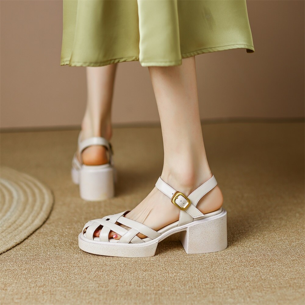 Kanseet Summer New Women Shoes High Heel Roman Sandals Cow Patent Leather Daily Buckle Strap Lady Casual Footwear Brown Size 40 Kanseet Summer New Women Shoes High Heel Roman Sandals Cow Patent Leather Daily Buckle Strap Lady Casual Footwear Brown Size 40