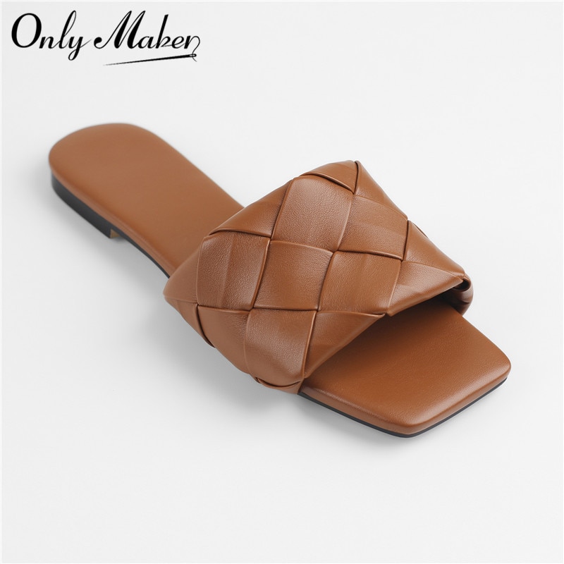 Onlymaker Women Open Toe Slip on Flat Sandals Mules Black Ballet Fashion Blue Brown Daily Elegant Sandals