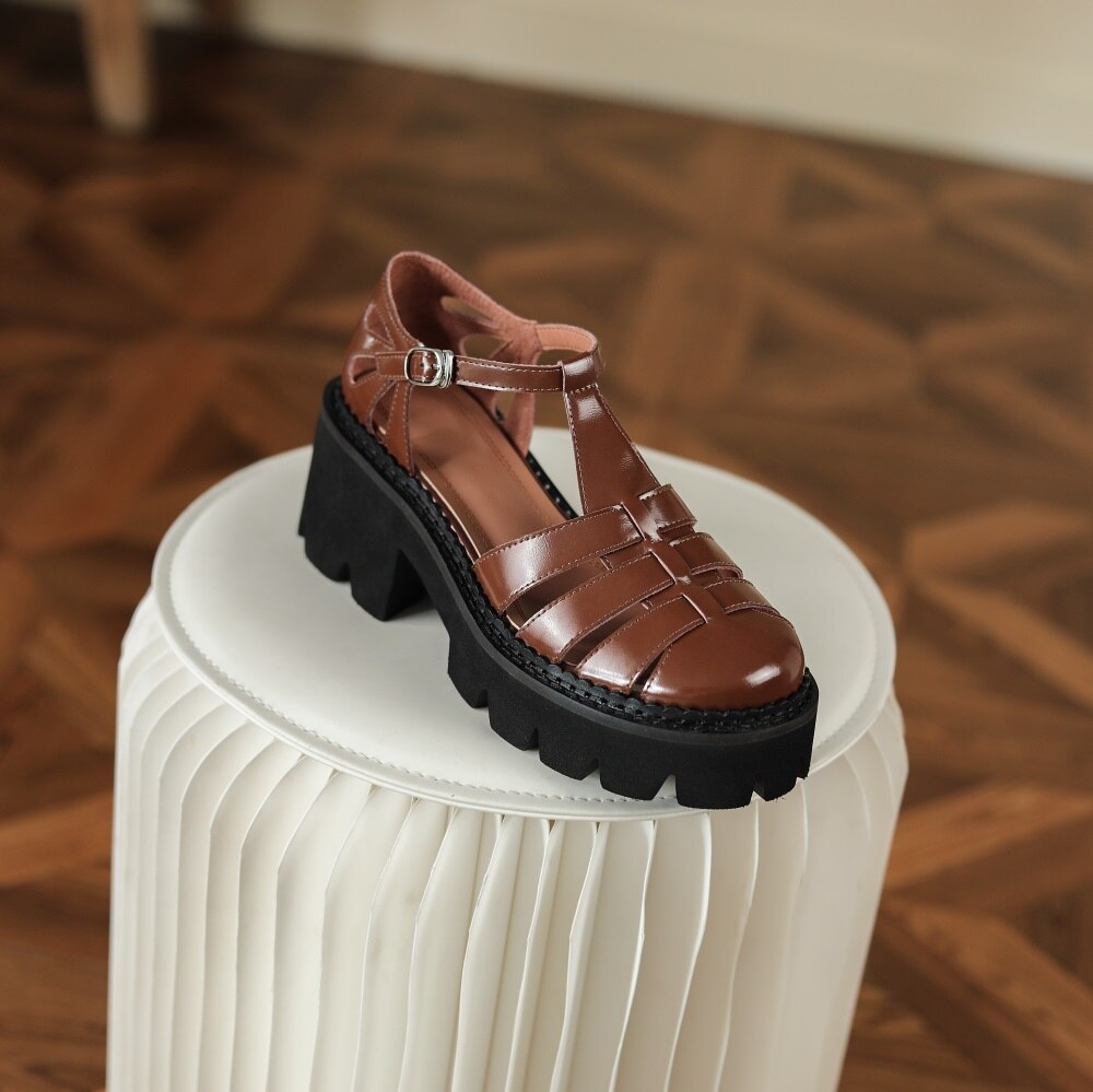 Kanseet Women Sandals Summer New Platform Shoes 2022 Fashion Roman Style Cow Leather Handmade Brown High Heels Lady Footwear 40 Kanseet Women Sandals Summer New Platform Shoes 2022 Fashion Roman Style Cow Leather Handmade Brown High Heels Lady Footwear 40