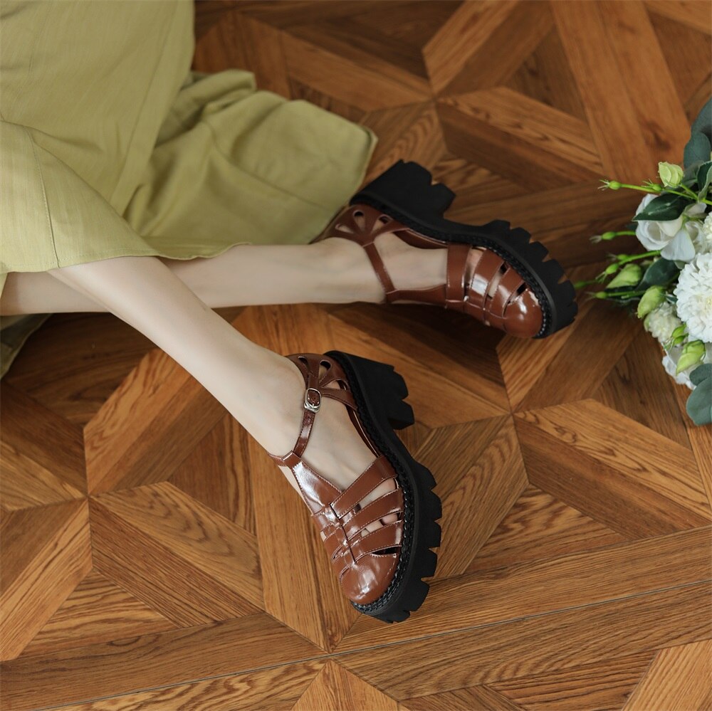 Kanseet Women Sandals Summer New Platform Shoes 2022 Fashion Roman Style Cow Leather Handmade Brown High Heels Lady Footwear 40 Kanseet Women Sandals Summer New Platform Shoes 2022 Fashion Roman Style Cow Leather Handmade Brown High Heels Lady Footwear 40