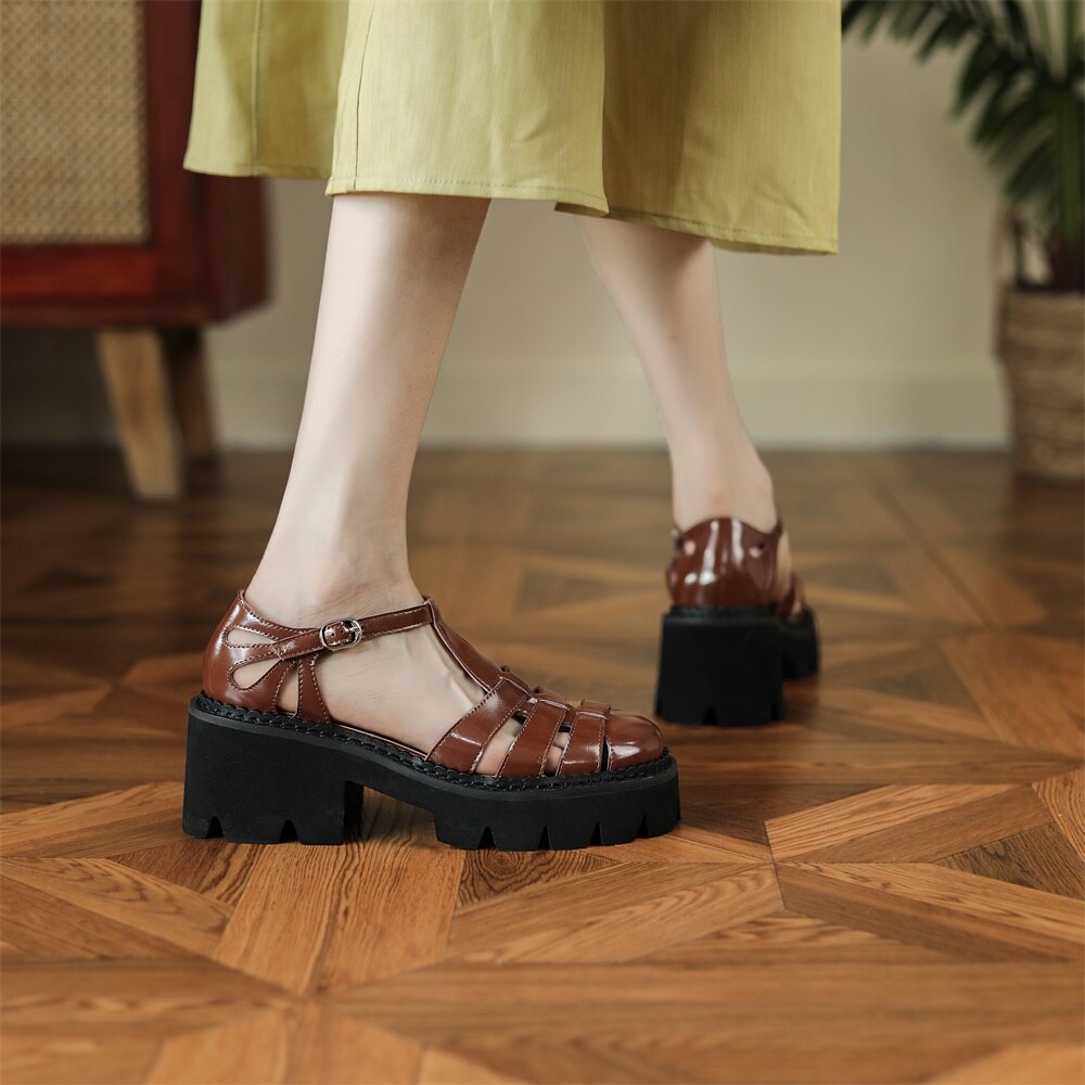 Kanseet Women Sandals Summer New Platform Shoes 2022 Fashion Roman Style Cow Leather Handmade Brown High Heels Lady Footwear 40 Kanseet Women Sandals Summer New Platform Shoes 2022 Fashion Roman Style Cow Leather Handmade Brown High Heels Lady Footwear 40