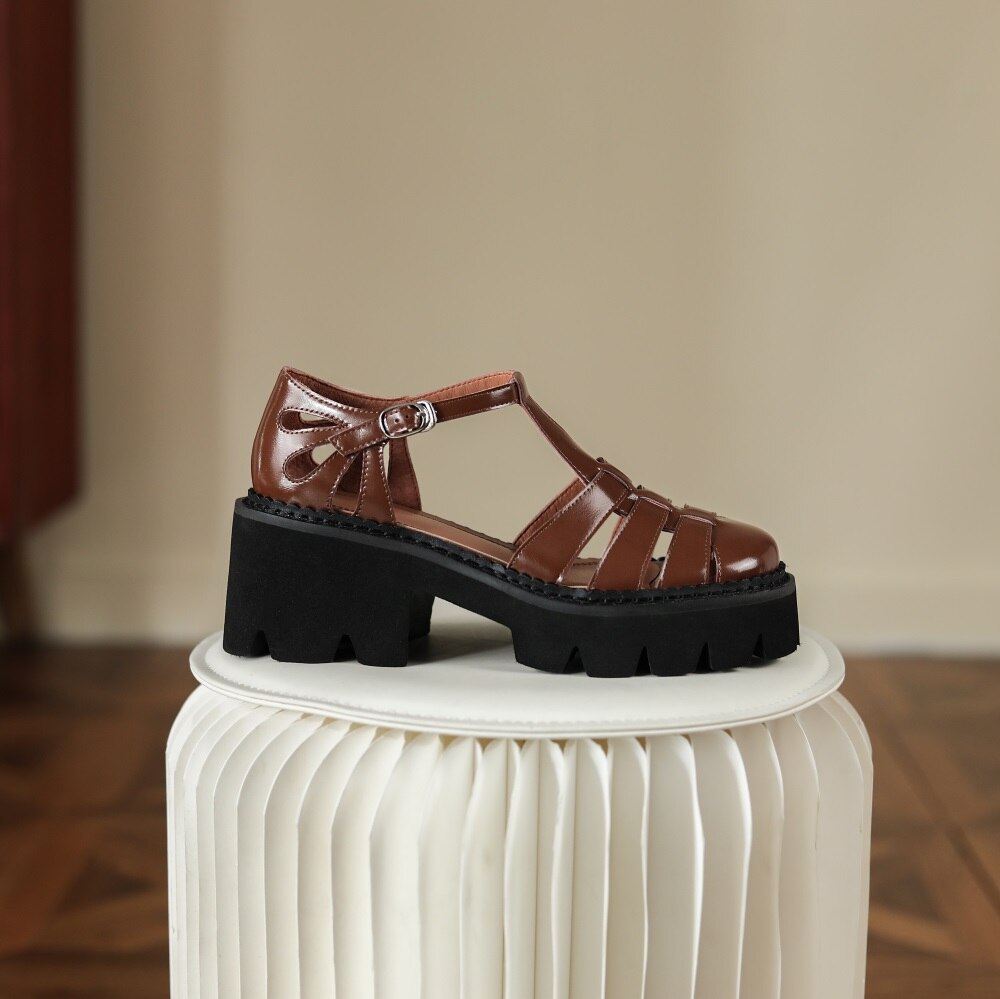 Kanseet Women Sandals Summer New Platform Shoes 2022 Fashion Roman Style Cow Leather Handmade Brown High Heels Lady Footwear 40 Kanseet Women Sandals Summer New Platform Shoes 2022 Fashion Roman Style Cow Leather Handmade Brown High Heels Lady Footwear 40