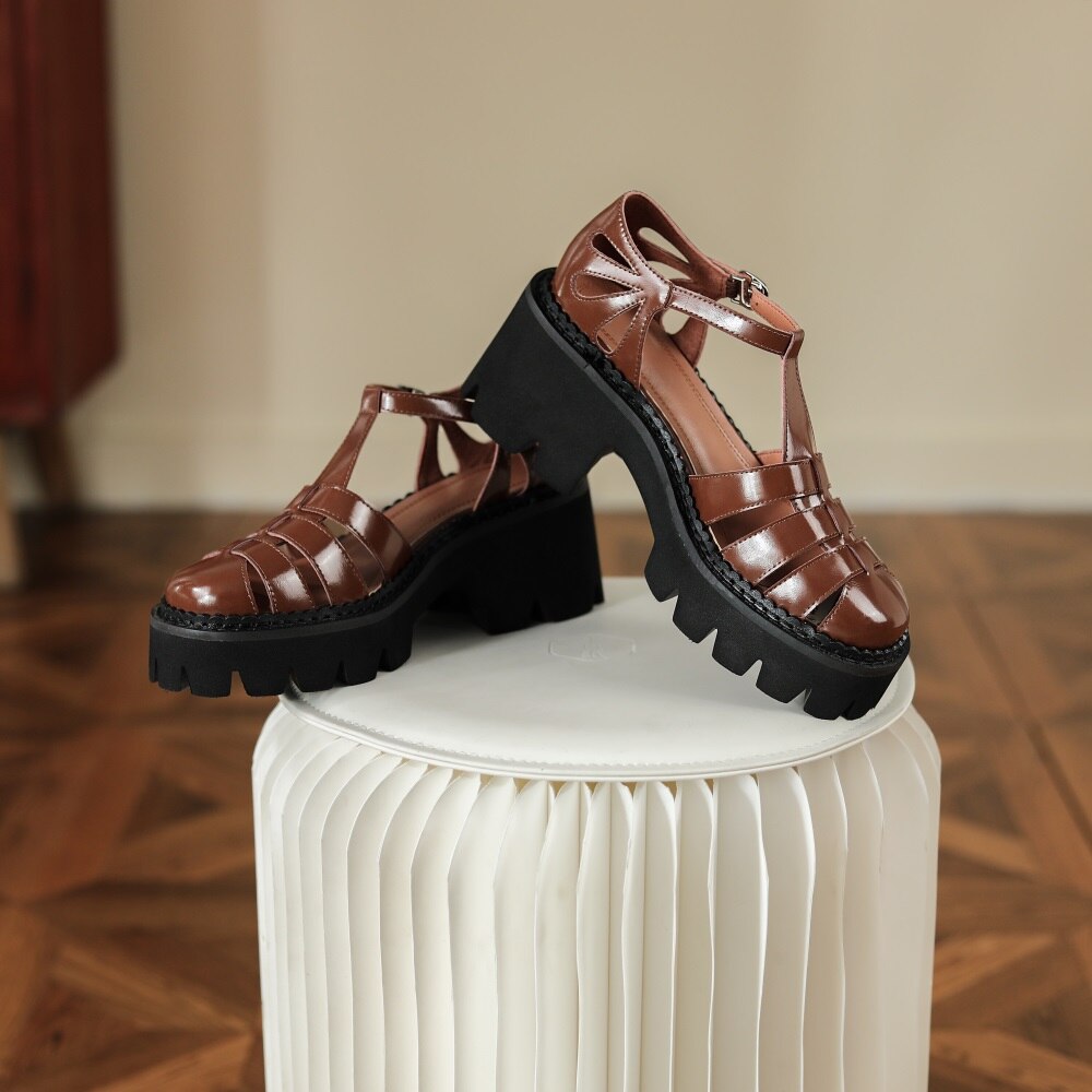 Kanseet Women Sandals Summer New Platform Shoes 2022 Fashion Roman Style Cow Leather Handmade Brown High Heels Lady Footwear 40 Kanseet Women Sandals Summer New Platform Shoes 2022 Fashion Roman Style Cow Leather Handmade Brown High Heels Lady Footwear 40