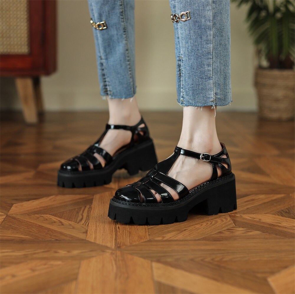Kanseet Women Sandals Summer New Platform Shoes 2022 Fashion Roman Style Cow Leather Handmade Brown High Heels Lady Footwear 40 Kanseet Women Sandals Summer New Platform Shoes 2022 Fashion Roman Style Cow Leather Handmade Brown High Heels Lady Footwear 40