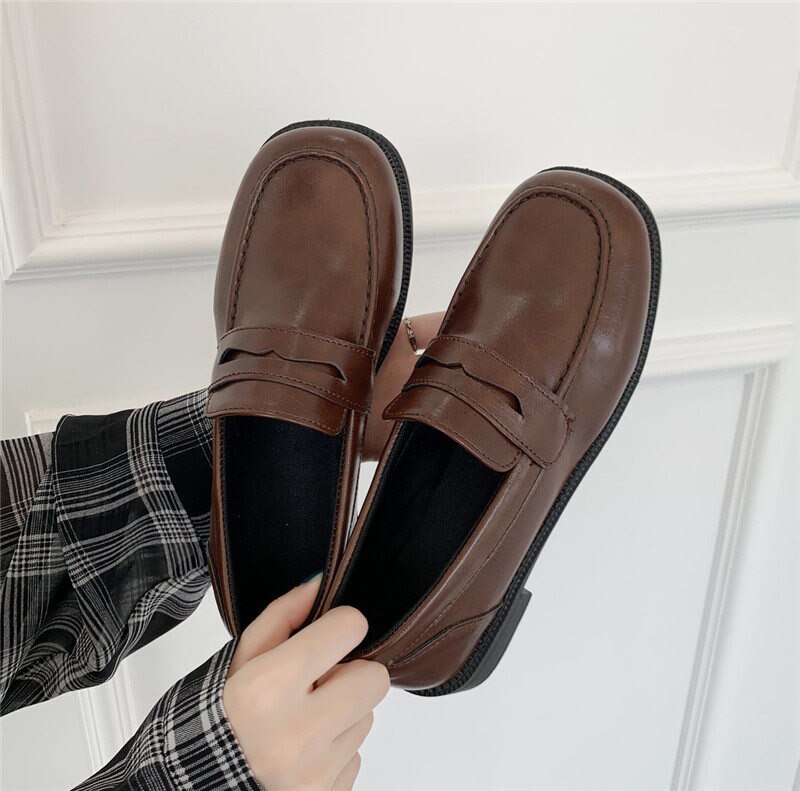 loafers Lolita Brown Cosplay Shoes Women Uniform Shoes Uwabaki Japanese JK Round Toe Women Girls School Students mary janes loafers Lolita Brown Cosplay Shoes Women Uniform Shoes Uwabaki Japanese JK Round Toe Women Girls School Students mary janes