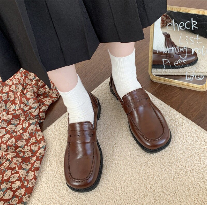 loafers Lolita Brown Cosplay Shoes Women Uniform Shoes Uwabaki Japanese JK Round Toe Women Girls School Students mary janes loafers Lolita Brown Cosplay Shoes Women Uniform Shoes Uwabaki Japanese JK Round Toe Women Girls School Students mary janes