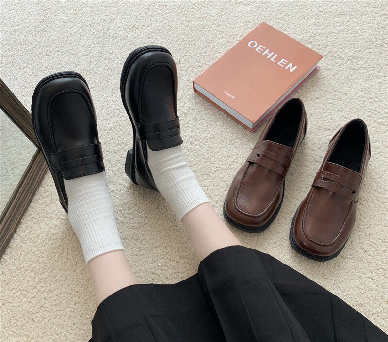loafers Lolita Brown Cosplay Shoes Women Uniform Shoes Uwabaki Japanese JK Round Toe Women Girls School Students mary janes loafers Lolita Brown Cosplay Shoes Women Uniform Shoes Uwabaki Japanese JK Round Toe Women Girls School Students mary janes
