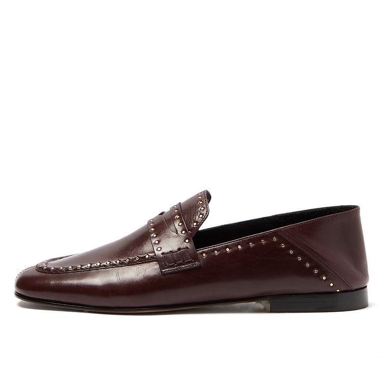 2023 New  Flat Shoes Handmade, customize big size 44 45 46 Brown Vintage Studs Round Toe Flat Loafers for Women