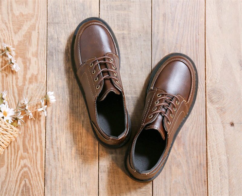 Black Brown Vintage Flats Shoes Women Comfortable Leather Platform shoes Oxfords Loafers Casual Boat Shoes students shoes Black Brown Vintage Flats Shoes Women Comfortable Leather Platform shoes Oxfords Loafers Casual Boat Shoes students shoes