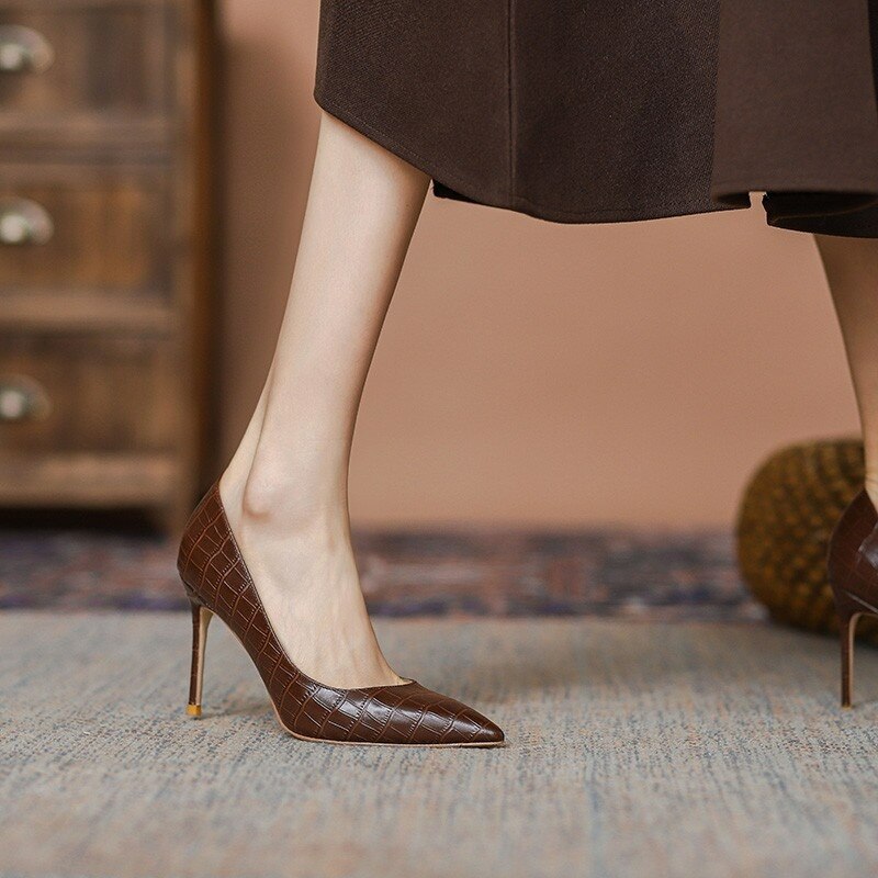 Spring and Summer New Brown Comfortable All-match High Heels Women's Stiletto Sexy Single Shoes Women