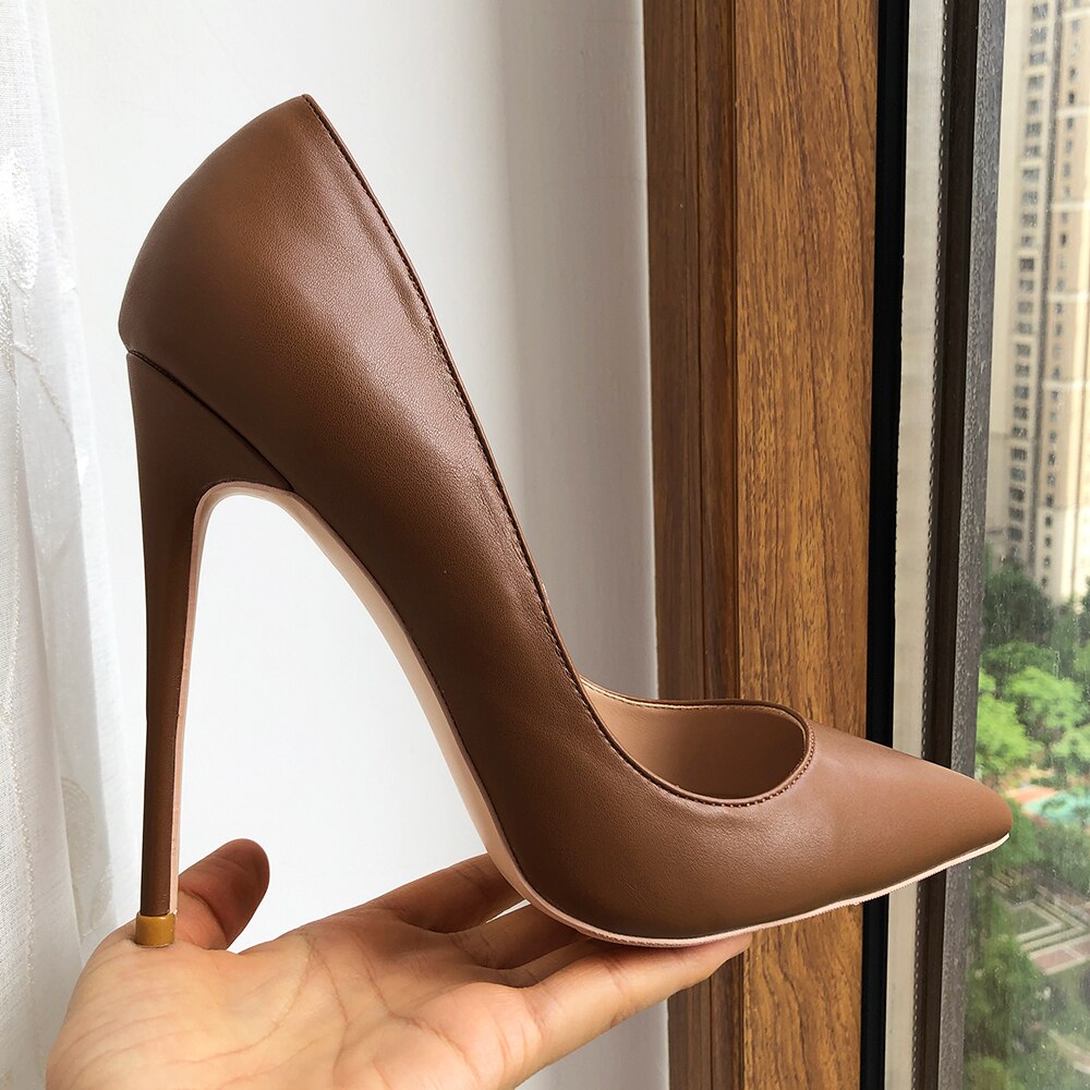 Tikicup Dark Brown Matte Women Pointy Toe Slip On High Heel Shoes Elegant Ladies Formal Dress Stiletto Pumps Plus Size 33-45 Tikicup Dark Brown Matte Women Pointy Toe Slip On High Heel Shoes Elegant Ladies Formal Dress Stiletto Pumps Plus Size 33-45
