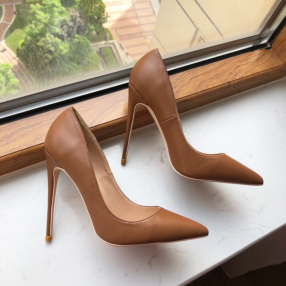 Tikicup Dark Brown Matte Women Pointy Toe Slip On High Heel Shoes Elegant Ladies Formal Dress Stiletto Pumps Plus Size 33-45 Tikicup Dark Brown Matte Women Pointy Toe Slip On High Heel Shoes Elegant Ladies Formal Dress Stiletto Pumps Plus Size 33-45