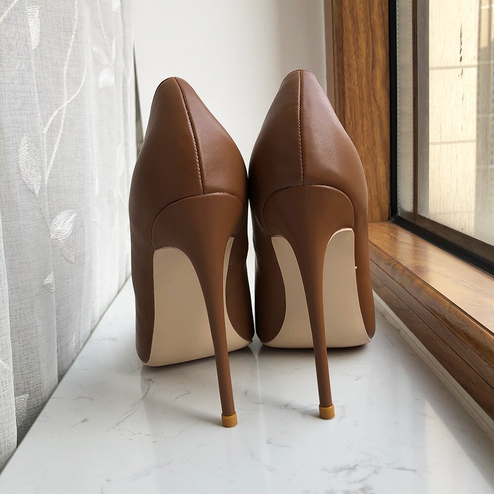 Tikicup Dark Brown Matte Women Pointy Toe Slip On High Heel Shoes Elegant Ladies Formal Dress Stiletto Pumps Plus Size 33-45 Tikicup Dark Brown Matte Women Pointy Toe Slip On High Heel Shoes Elegant Ladies Formal Dress Stiletto Pumps Plus Size 33-45