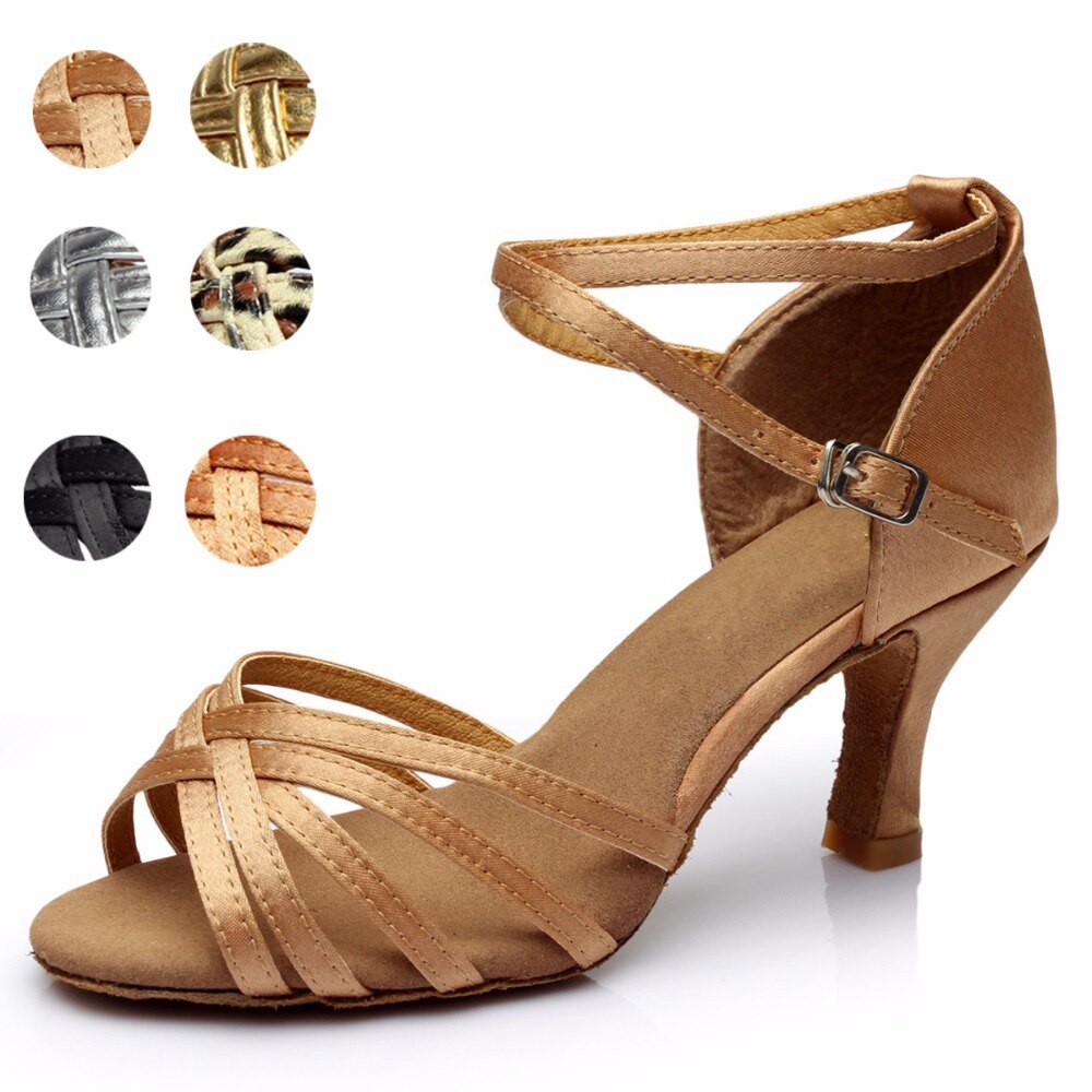 Latin Standard Shoes Women's Girl's Sandals High Heels Satin/Leatherette Buckle Nude/Black/Brown Ballroom Salsa Dance Shoes