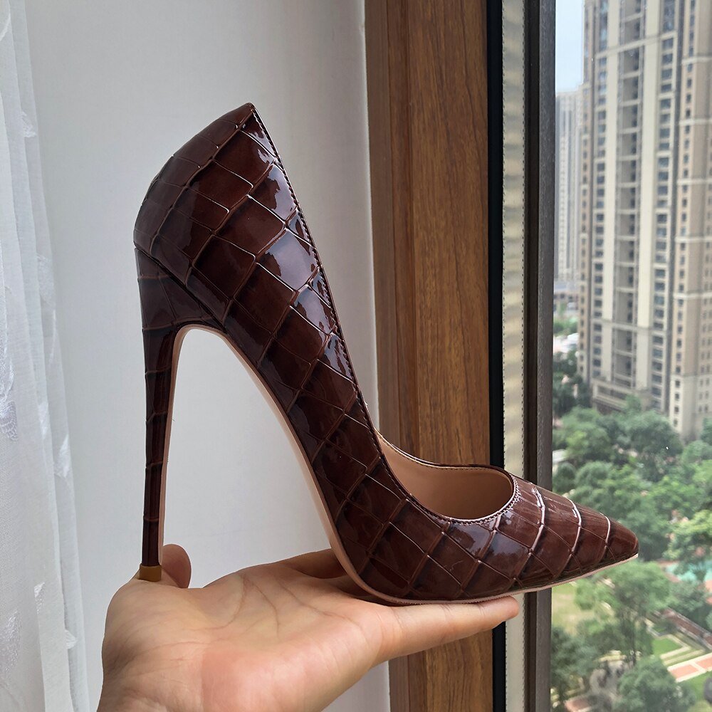 Tikicup Coffee Brown Crocodile Effect Women Pointy Toe High Heel Party Shoes Soft Comfortable Sexy Stiletto Pumps Plus Size Tikicup Coffee Brown Crocodile Effect Women Pointy Toe High Heel Party Shoes Soft Comfortable Sexy Stiletto Pumps Plus Size