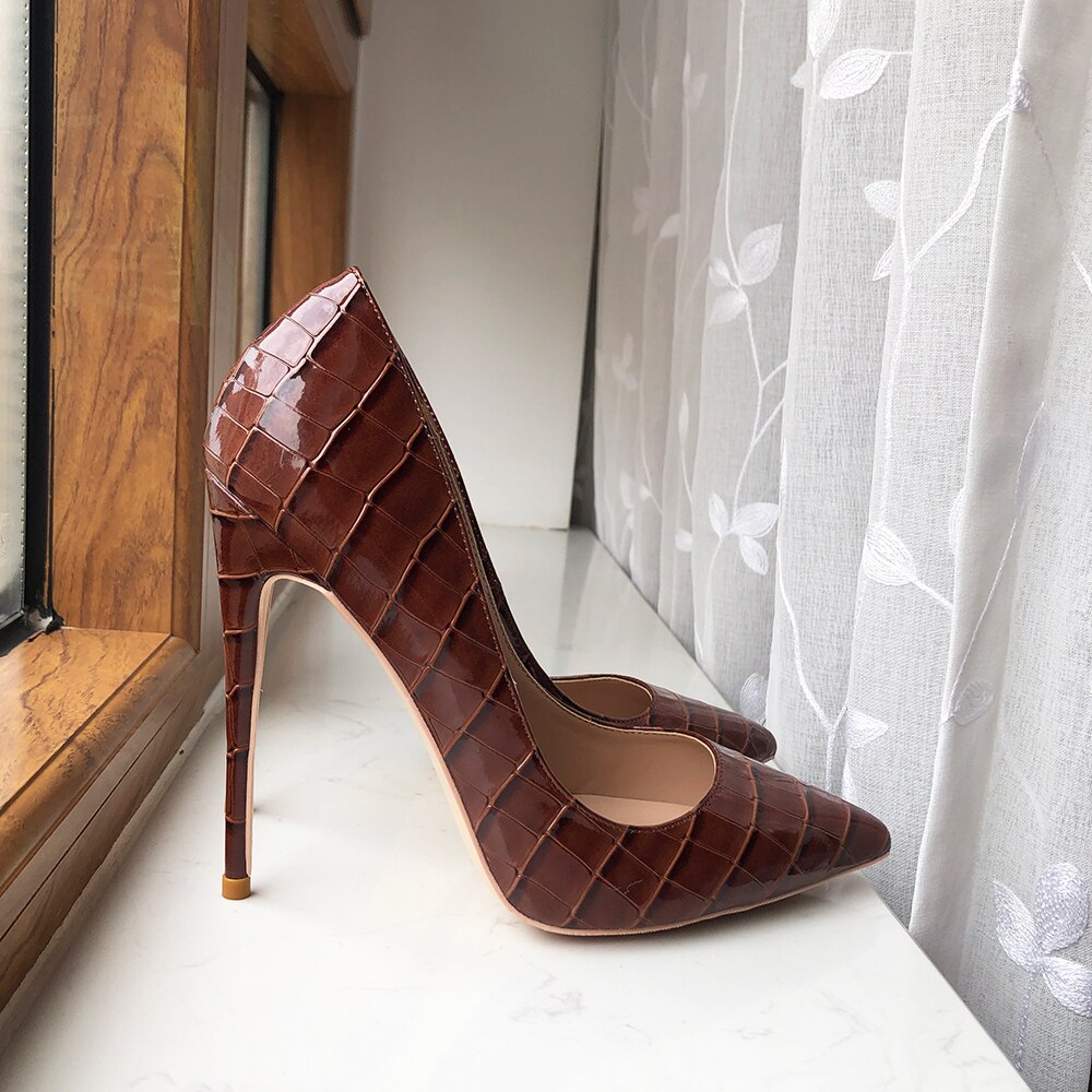 Tikicup Coffee Brown Crocodile Effect Women Pointy Toe High Heel Party Shoes Soft Comfortable Sexy Stiletto Pumps Plus Size Tikicup Coffee Brown Crocodile Effect Women Pointy Toe High Heel Party Shoes Soft Comfortable Sexy Stiletto Pumps Plus Size