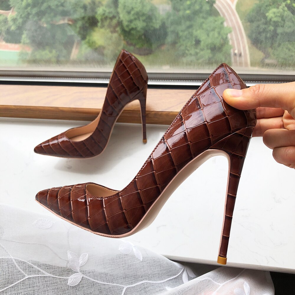 Tikicup Coffee Brown Crocodile Effect Women Pointy Toe High Heel Party Shoes Soft Comfortable Sexy Stiletto Pumps Plus Size Tikicup Coffee Brown Crocodile Effect Women Pointy Toe High Heel Party Shoes Soft Comfortable Sexy Stiletto Pumps Plus Size
