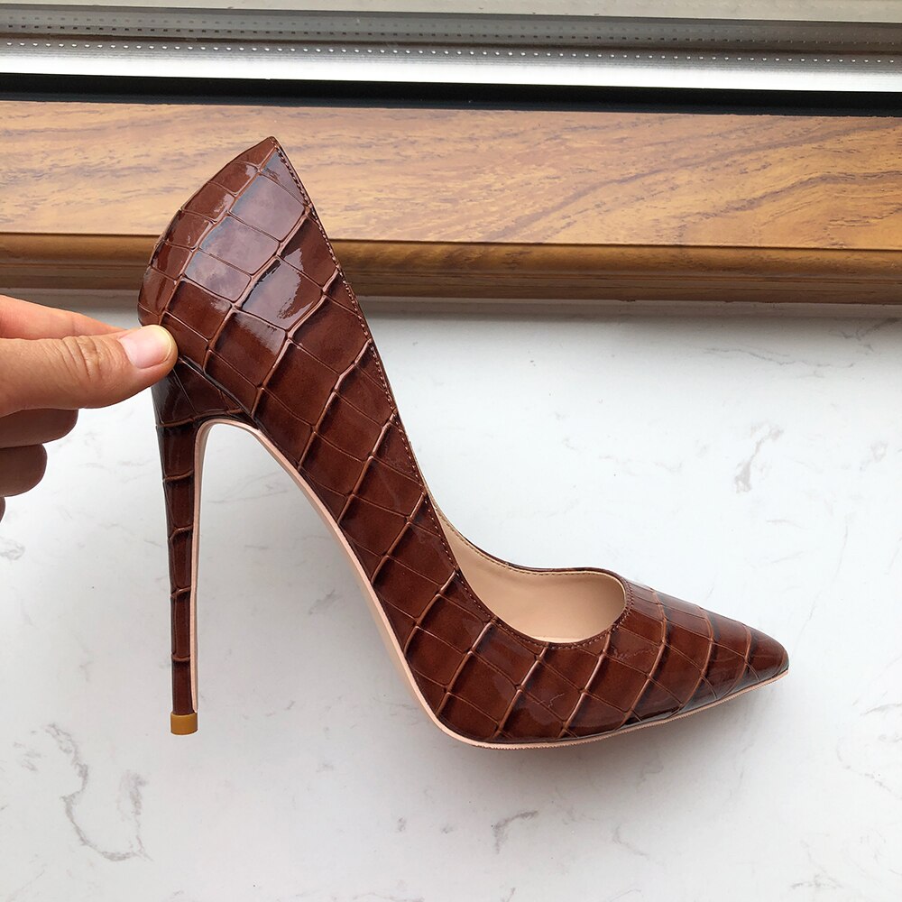 Tikicup Coffee Brown Crocodile Effect Women Pointy Toe High Heel Party Shoes Soft Comfortable Sexy Stiletto Pumps Plus Size Tikicup Coffee Brown Crocodile Effect Women Pointy Toe High Heel Party Shoes Soft Comfortable Sexy Stiletto Pumps Plus Size