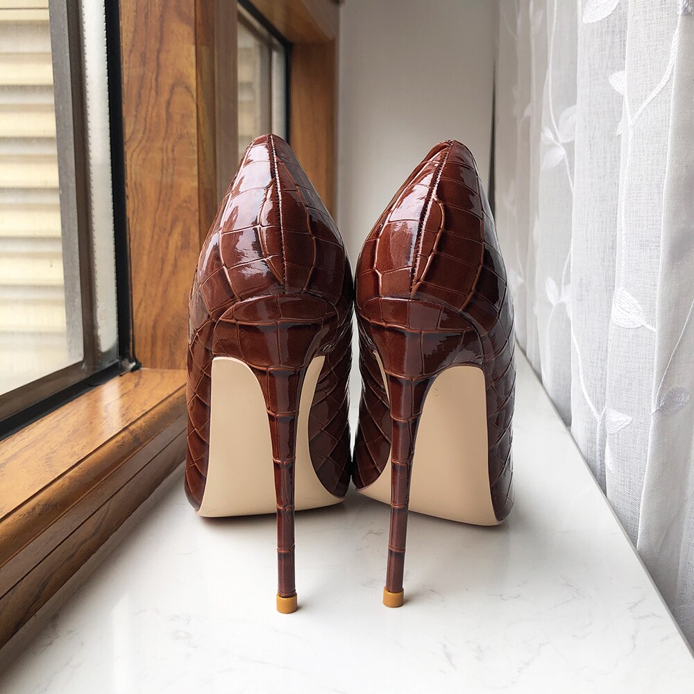 Tikicup Coffee Brown Crocodile Effect Women Pointy Toe High Heel Party Shoes Soft Comfortable Sexy Stiletto Pumps Plus Size Tikicup Coffee Brown Crocodile Effect Women Pointy Toe High Heel Party Shoes Soft Comfortable Sexy Stiletto Pumps Plus Size
