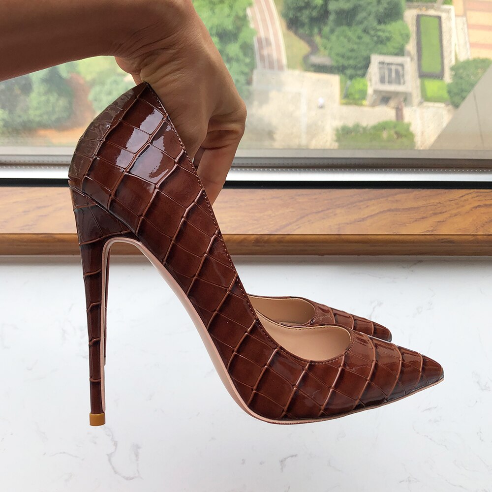 Tikicup Coffee Brown Crocodile Effect Women Pointy Toe High Heel Party Shoes Soft Comfortable Sexy Stiletto Pumps Plus Size Tikicup Coffee Brown Crocodile Effect Women Pointy Toe High Heel Party Shoes Soft Comfortable Sexy Stiletto Pumps Plus Size