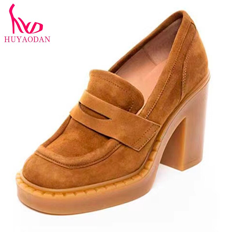 Women's Shoes 2023 New Spring Summer Square High Heels Platform Black Brown Classics Dress Party Office Lady Pumps Size 34-39