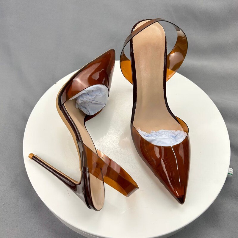 Tikicup Brown Summer Women Sexy Transparent Soft PVC Pointy Toe High Heel Slingback Shoes Jelly Stiletto Pumps 12cm 10cm 8cm Tikicup Brown Summer Women Sexy Transparent Soft PVC Pointy Toe High Heel Slingback Shoes Jelly Stiletto Pumps 12cm 10cm 8cm
