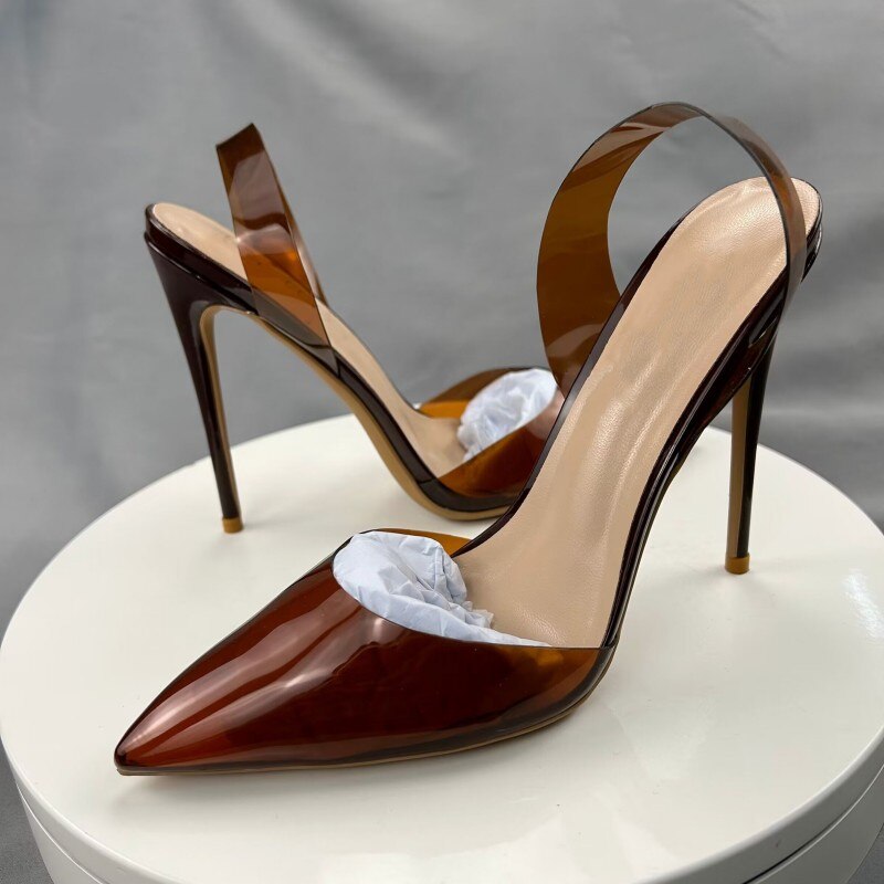 Tikicup Brown Summer Women Sexy Transparent Soft PVC Pointy Toe High Heel Slingback Shoes Jelly Stiletto Pumps 12cm 10cm 8cm Tikicup Brown Summer Women Sexy Transparent Soft PVC Pointy Toe High Heel Slingback Shoes Jelly Stiletto Pumps 12cm 10cm 8cm