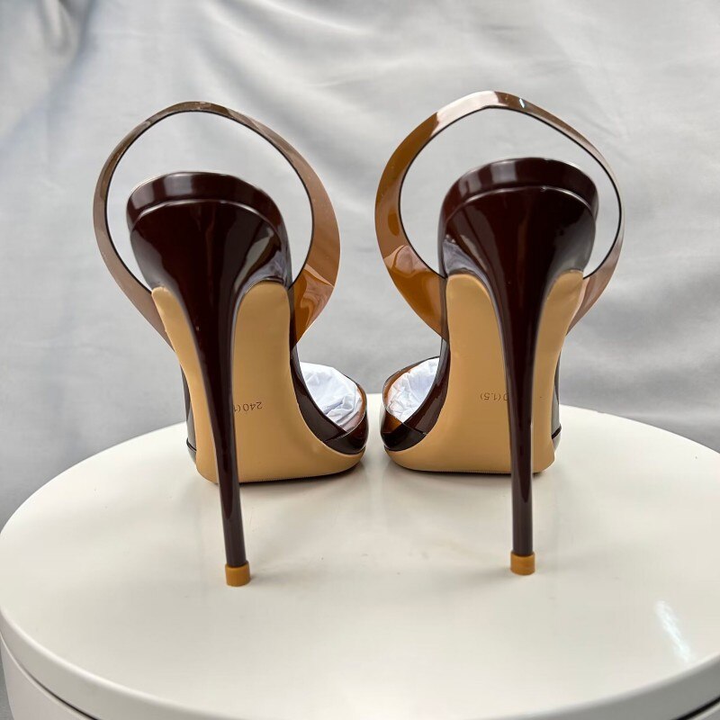 Tikicup Brown Summer Women Sexy Transparent Soft PVC Pointy Toe High Heel Slingback Shoes Jelly Stiletto Pumps 12cm 10cm 8cm Tikicup Brown Summer Women Sexy Transparent Soft PVC Pointy Toe High Heel Slingback Shoes Jelly Stiletto Pumps 12cm 10cm 8cm