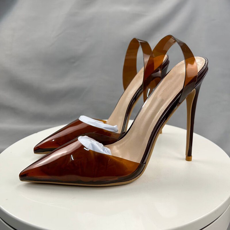 Tikicup Brown Summer Women Sexy Transparent Soft PVC Pointy Toe High Heel Slingback Shoes Jelly Stiletto Pumps 12cm 10cm 8cm Tikicup Brown Summer Women Sexy Transparent Soft PVC Pointy Toe High Heel Slingback Shoes Jelly Stiletto Pumps 12cm 10cm 8cm