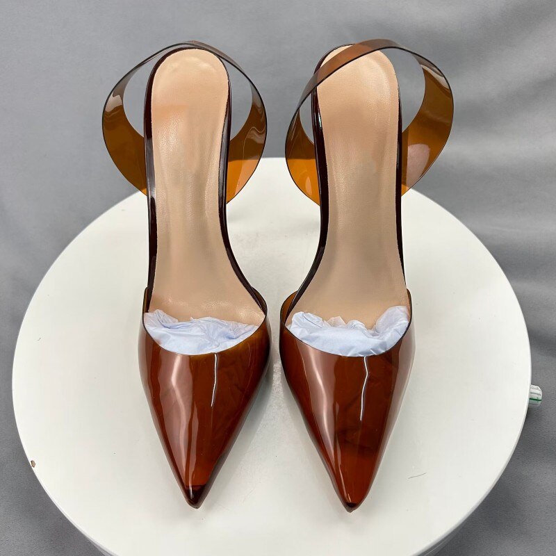 Tikicup Brown Summer Women Sexy Transparent Soft PVC Pointy Toe High Heel Slingback Shoes Jelly Stiletto Pumps 12cm 10cm 8cm Tikicup Brown Summer Women Sexy Transparent Soft PVC Pointy Toe High Heel Slingback Shoes Jelly Stiletto Pumps 12cm 10cm 8cm