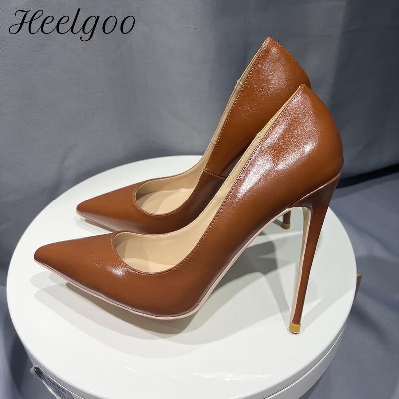 Heelgoo Brown Matte Women Classic Pointy Toe High Heel Shoes Elegant Stiletto Pumps for OL Models Party Plus Size 33-46
